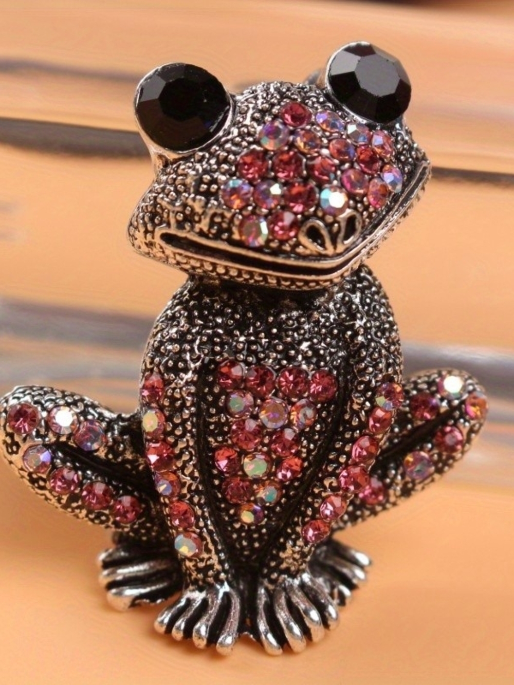 Crystal Accent Pink Frog Brooch
